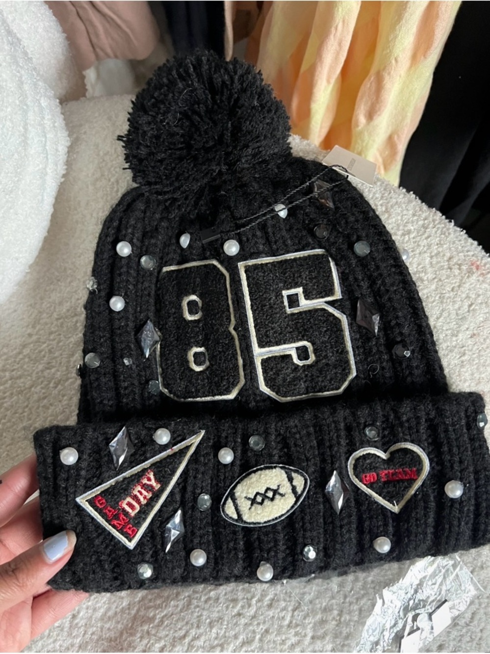NWT Anthropologie Embellished Football Beanie ✨ - Picture 2 of 4